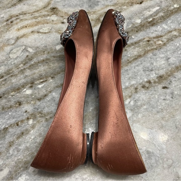 Manolo Blahnik Hangisi Crystal Embellished Satin Flats - Picture 6 of 12